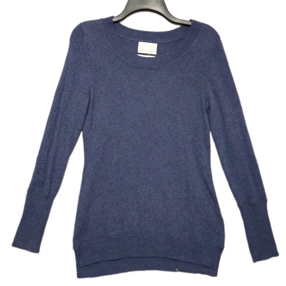 Cynthia Rowley Cashmere Sweater Womens Medium Blue 2 Ply Knit Crewneck Pullover